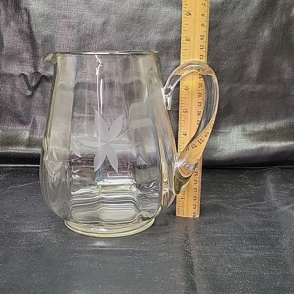 ‎Mid century etched crystal pitcher.